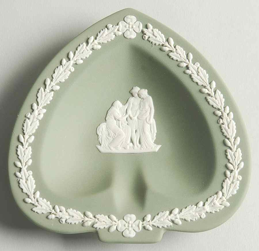 Cream Color on Celadon Jasperware Small Spade Shape Ashtray by Wedgwood-1