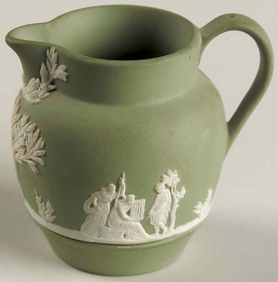 Cream Color on Celadon Jasperware Mini Creamer by Wedgwood-1