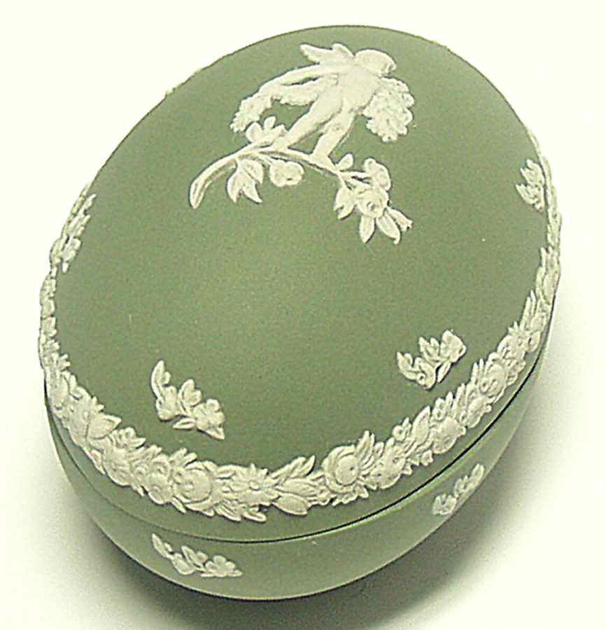 Cream Color on Celadon Jasperware Medium Egg Box & Lid by Wedgwood-1