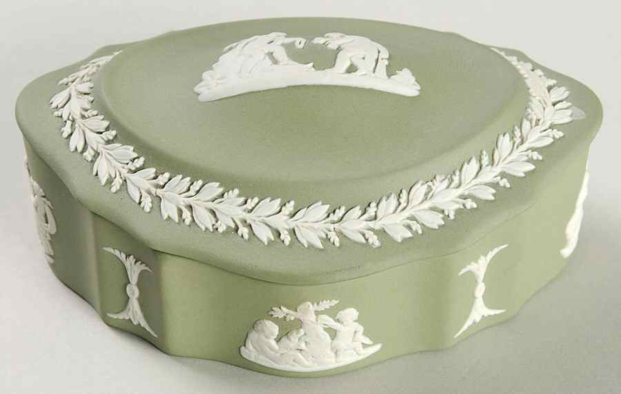 Cream Color on Celadon Jasperware Silver/Candy Box & Lid by Wedgwood-1
