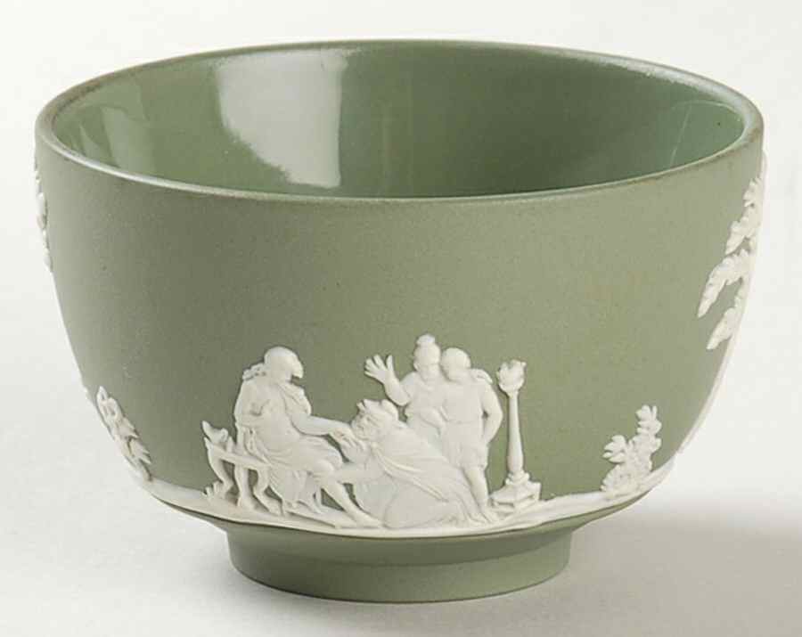 Cream Color on Celadon Jasperware Mini Open Sugar Bowl by Wedgwood-1