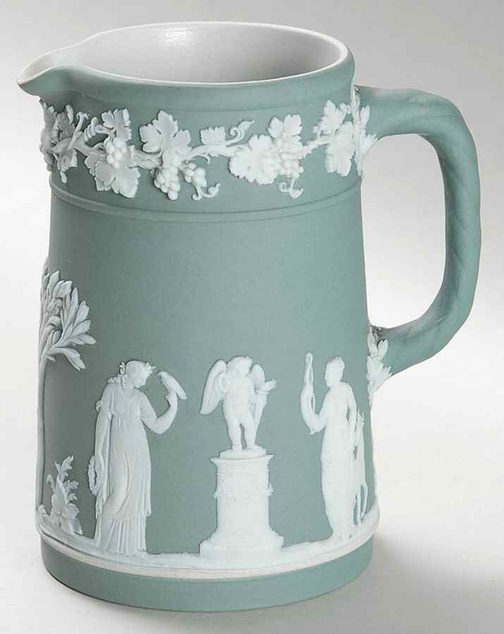 Cream Color on Celadon Jasperware Small Trojan Jug by Wedgwood-1