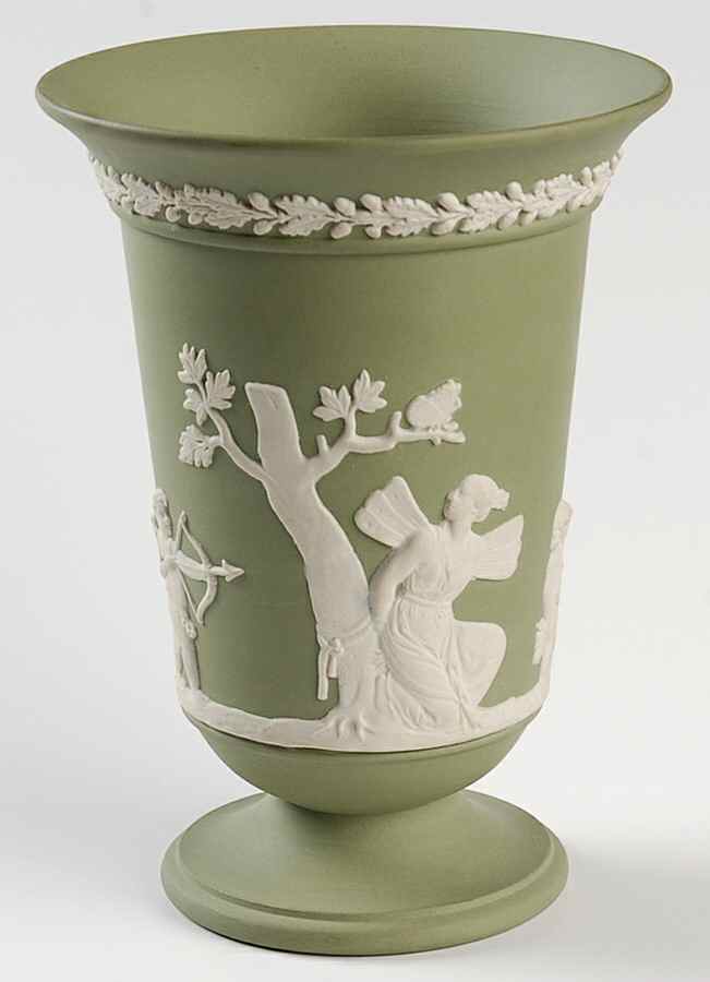 Cream Color on Celadon Jasperware 5" Vase by Wedgwood-1
