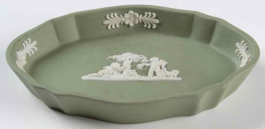 Cream Color on Celadon Jasperware Silver Tray by Wedgwood-1