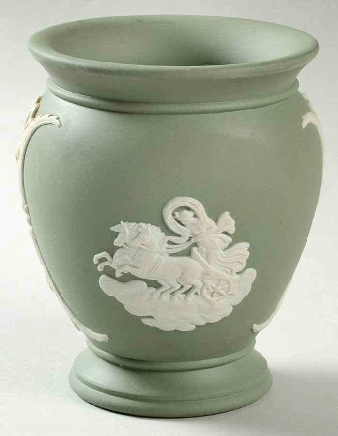 Cream Color on Celadon Jasperware Cameo Posey Pot by Wedgwood-1