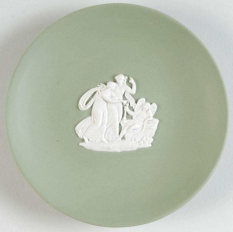 Cream Color on Celadon Jasperware Coaster by Wedgwood-1