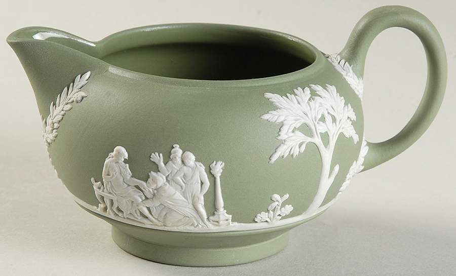 Cream Color on Celadon Jasperware Creamer by Wedgwood-1