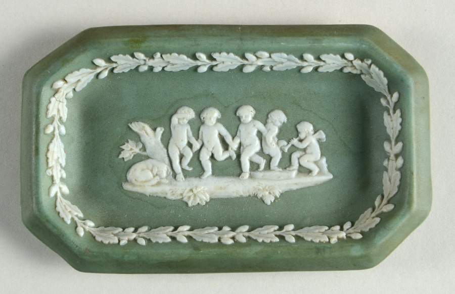 Cream Color on Celadon Jasperware Pin Tray by Wedgwood-1