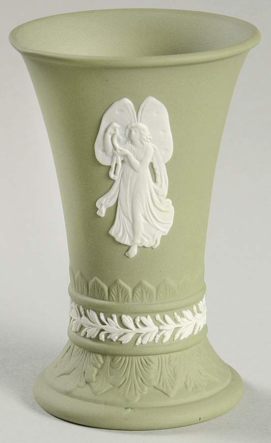 Cream Color on Celadon Jasperware 3" Bud Vase by Wedgwood-1