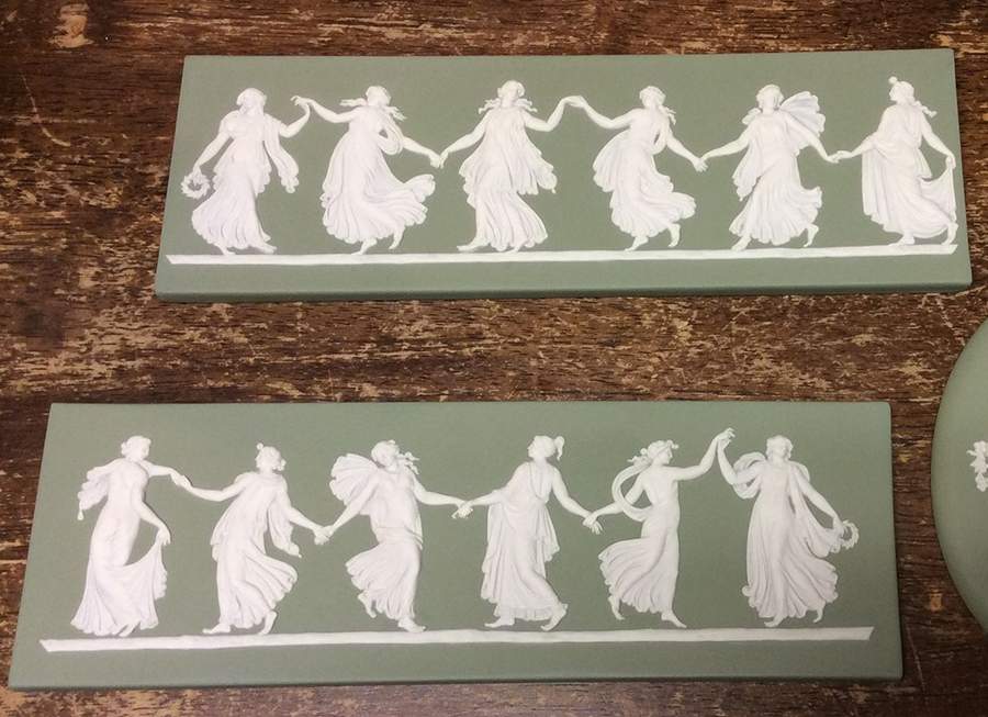 Cream Color on Celadon Jasperware Plaque by Wedgwood-1