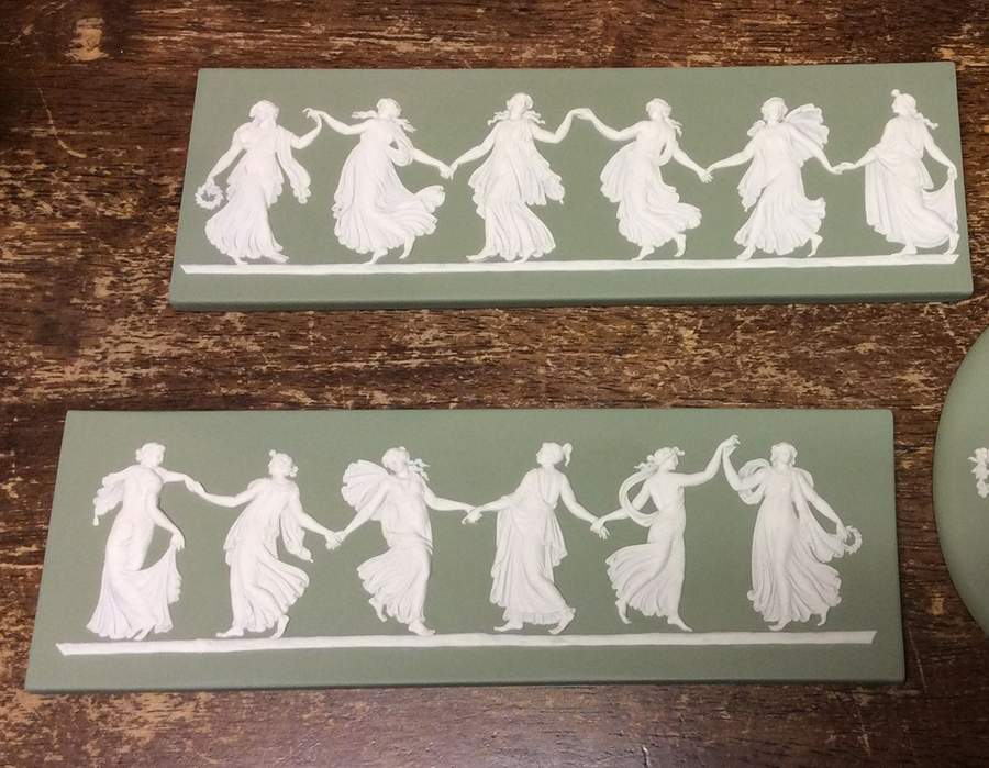 Cream Color on Celadon Jasperware Plaque by Wedgwood-1