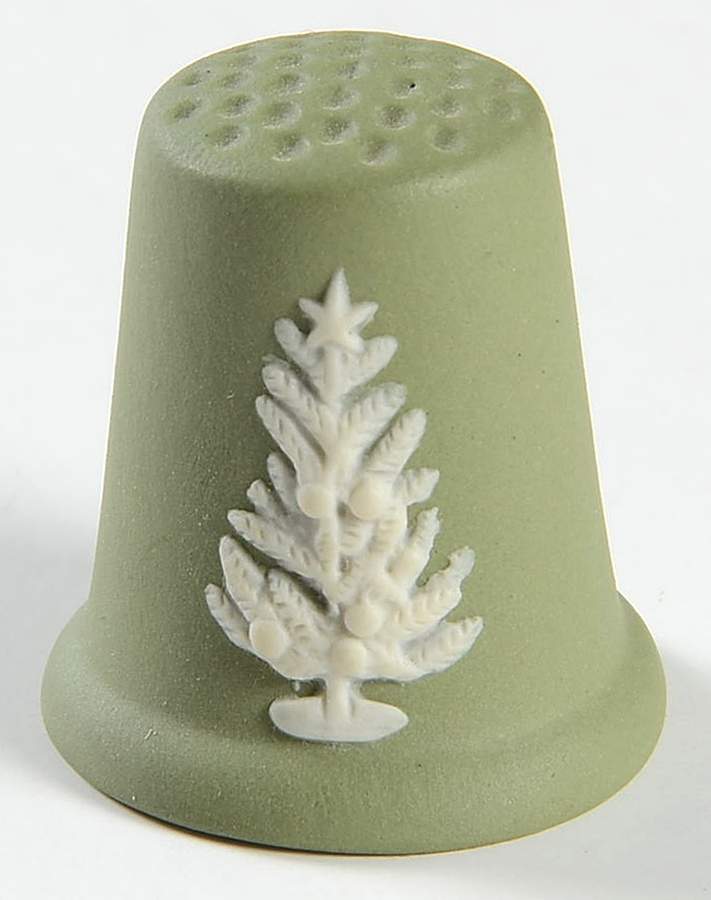Cream Color on Celadon Jasperware Thimble by Wedgwood-1