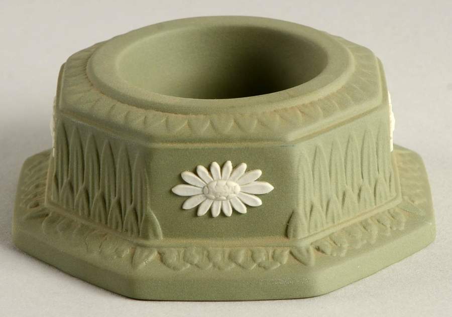 Cream Color on Celadon Jasperware Tea Light Candleholder by Wedgwood-1
