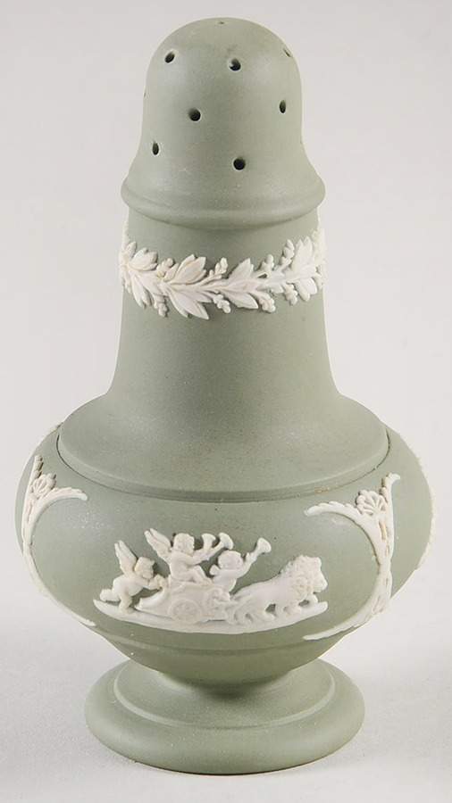 Cream Color on Celadon Jasperware Pepper Shaker by Wedgwood-1