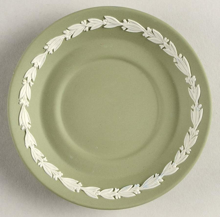 Cream Color on Celadon Jasperware Saucer for Flat Demitasse Cup by Wedgwood-1