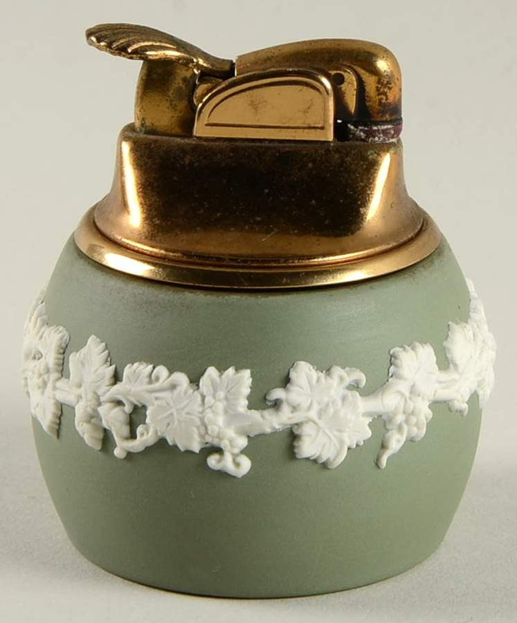 Cream Color on Celadon Jasperware Cigarette Lighter by Wedgwood-1