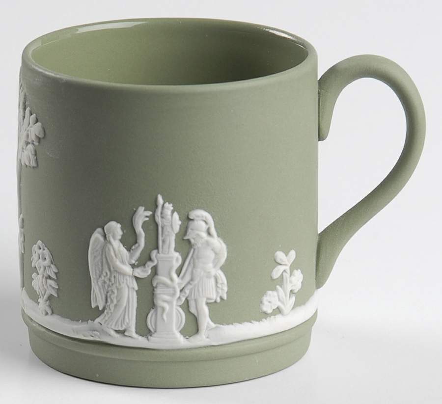 Cream Color on Celadon Jasperware Flat Demitasse Cup by Wedgwood-1