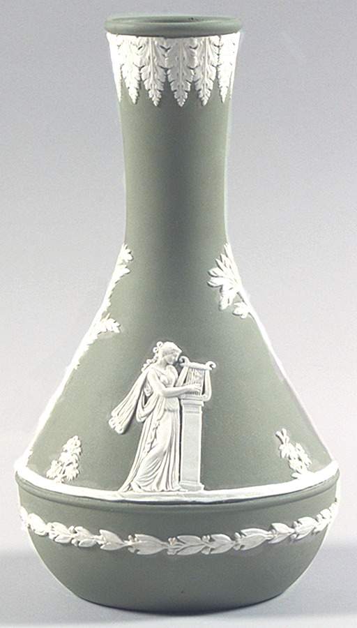 Cream Color on Celadon Jasperware Vase by Wedgwood-1