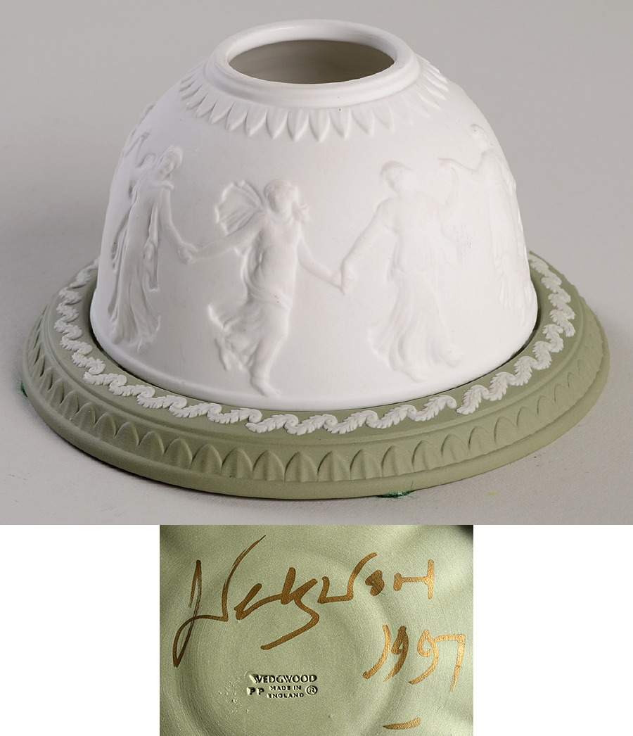 Cream Color on Celadon Jasperware Lithophane Candle Votive by Wedgwood-1