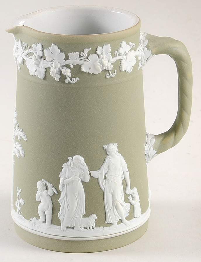 Cream Color on Celadon Jasperware Medium Trojan Jug by Wedgwood-1