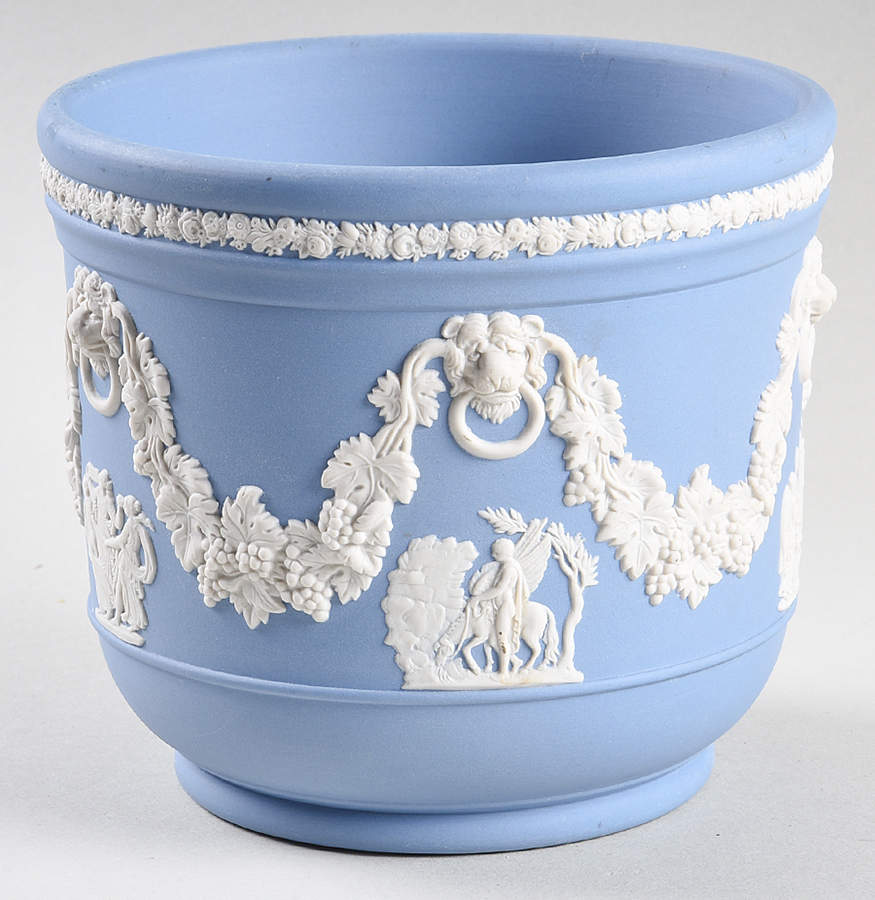 Cream Color on Lavender (Pale Blue) Jasperware 4" Jardiniere by Wedgwood-1