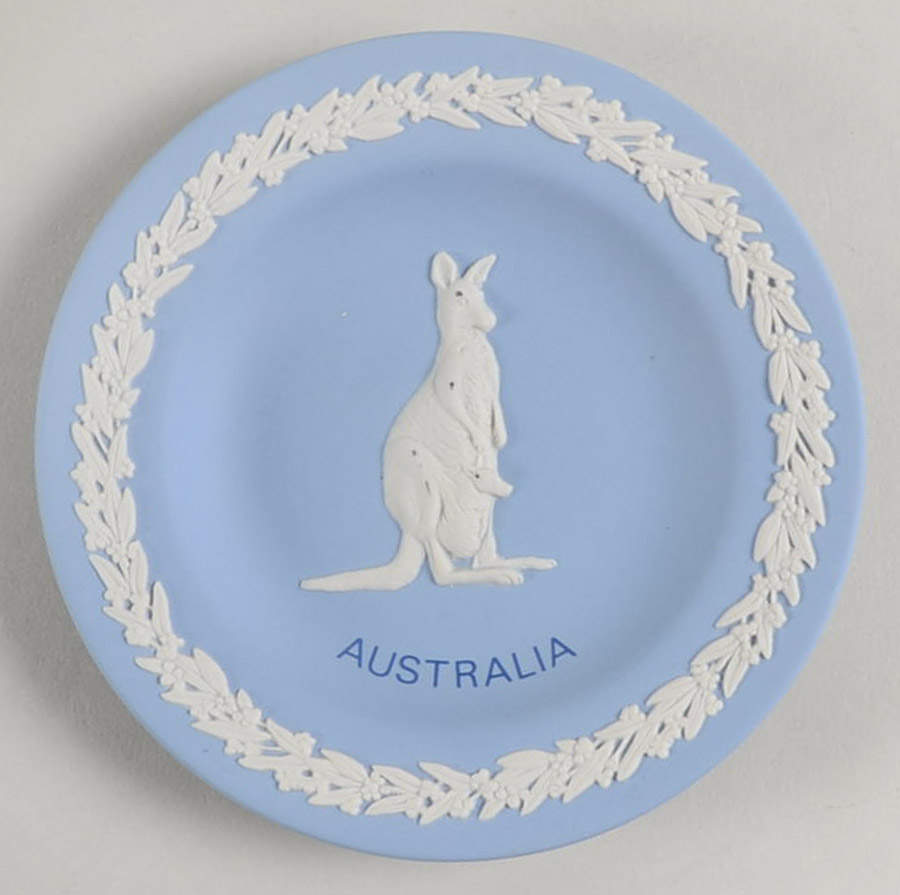 Cream Color on Lavender (Pale Blue) Jasperware Animal Round Tray by Wedgwood-1
