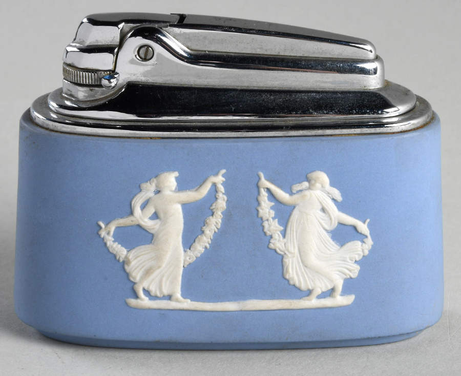 Cream Color on Lavender (Pale Blue) Jasperware Cigarette Lighter by Wedgwood-1