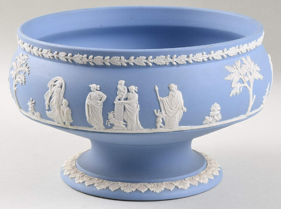 Cream Color on Lavender (Pale Blue) Jasperware 8" Round Footed Imperial Bowl by Wedgwood-1