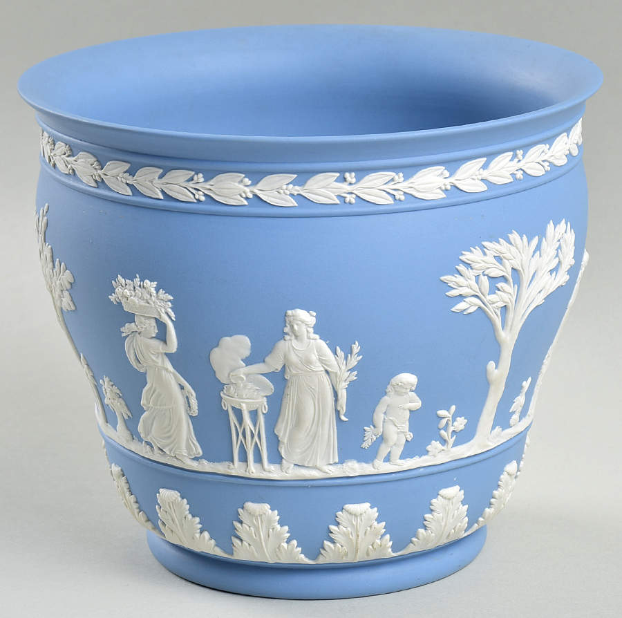 Cream Color on Lavender (Pale Blue) Jasperware 7" Jardiniere by Wedgwood-1