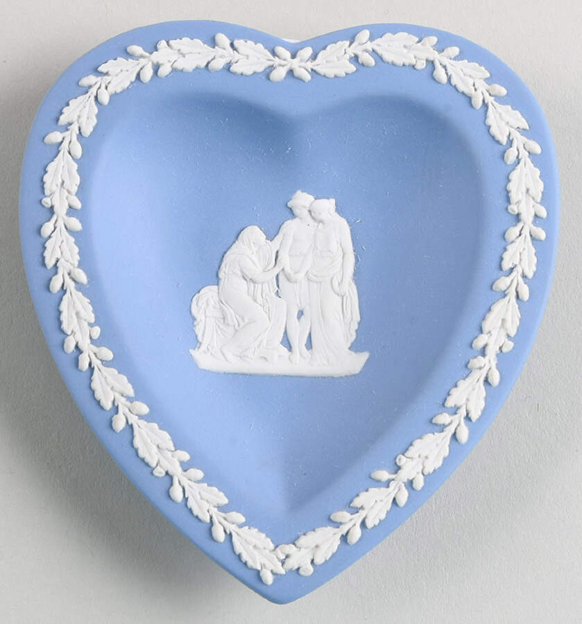 Cream Color on Lavender (Pale Blue) Jasperware Small Heart Shape Ashtray by Wedgwood-1