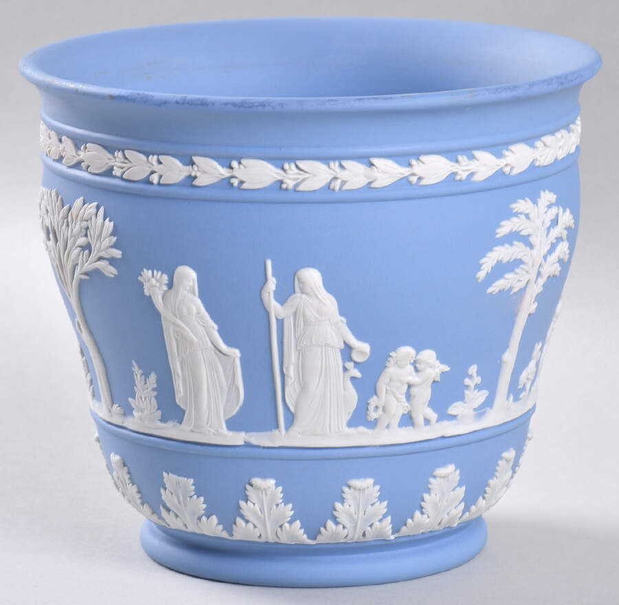 Cream Color on Lavender (Pale Blue) Jasperware 4" Jardiniere by Wedgwood-1