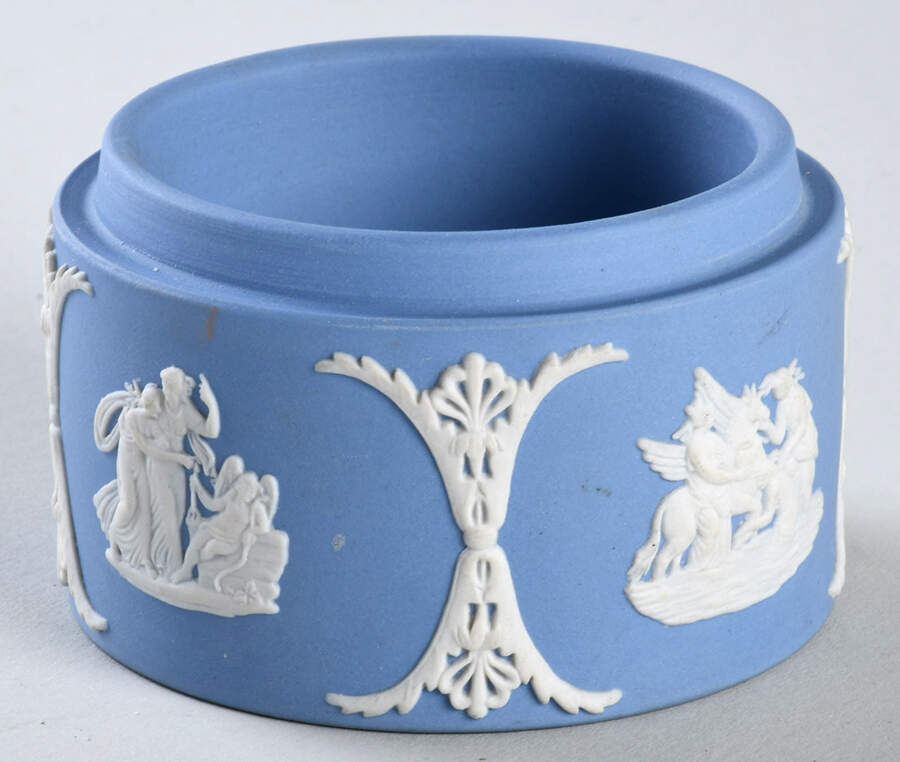 Cream Color on Lavender (Pale Blue) Jasperware 2" Round Box No Lid by Wedgwood-1