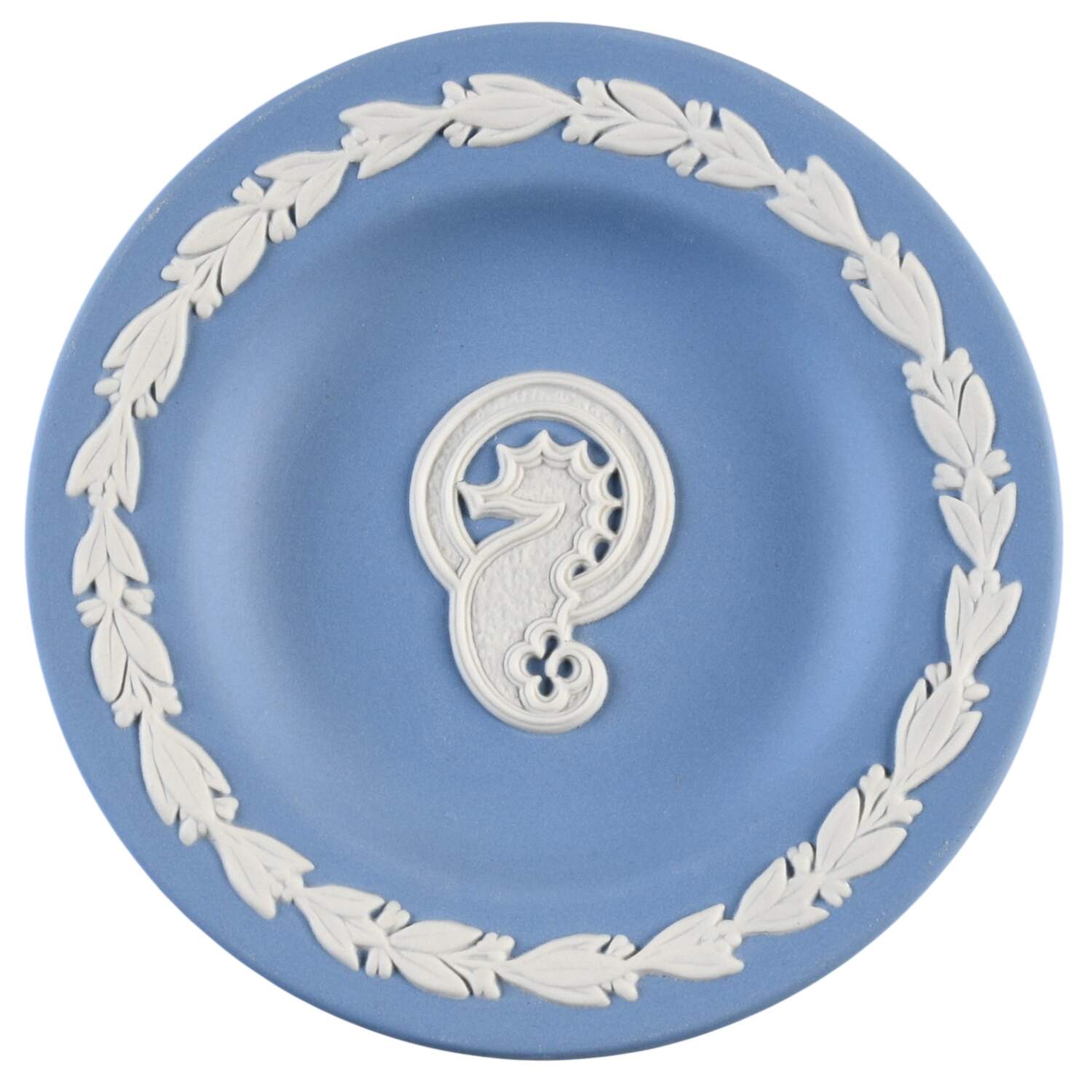 Cream Color on Lavender (Pale Blue) Jasperware 4" Round Tray by Wedgwood-1