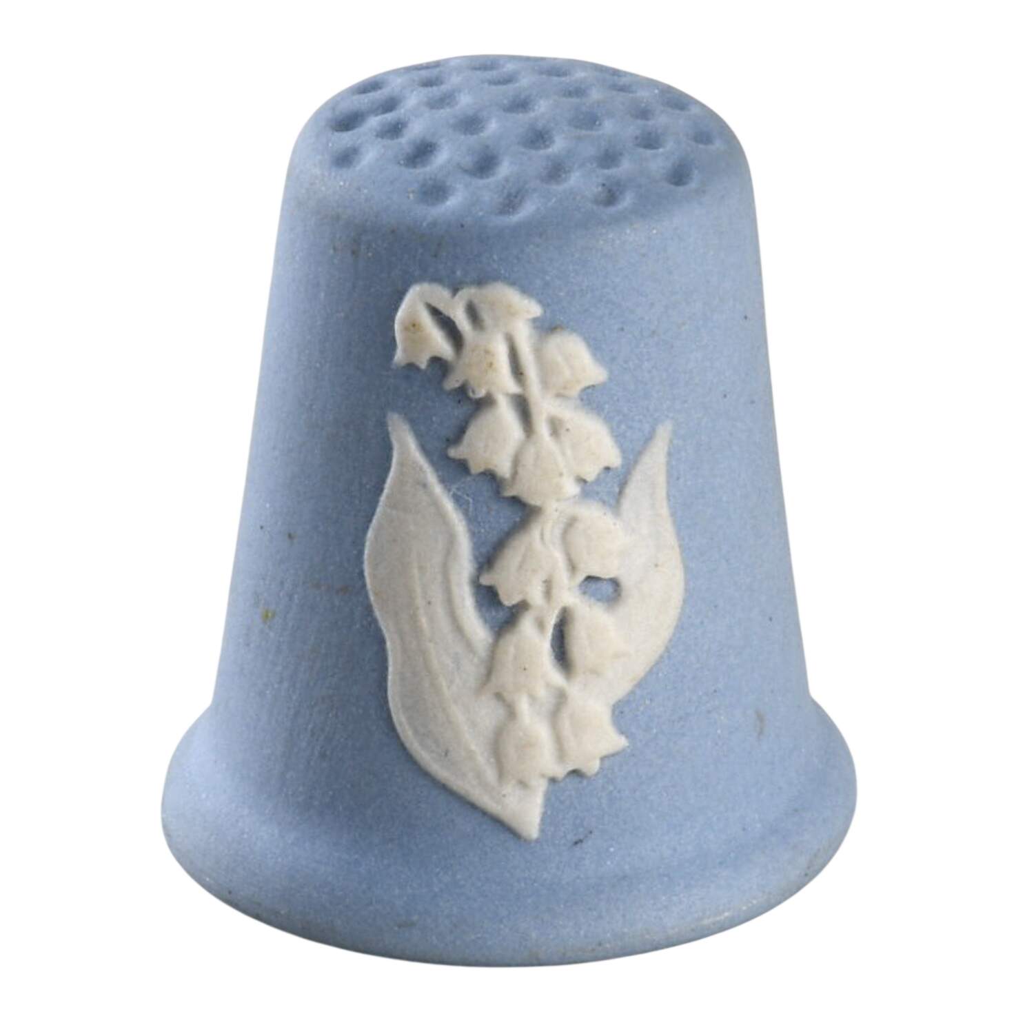 Cream Color on Lavender (Pale Blue) Jasperware Thimble by Wedgwood-1