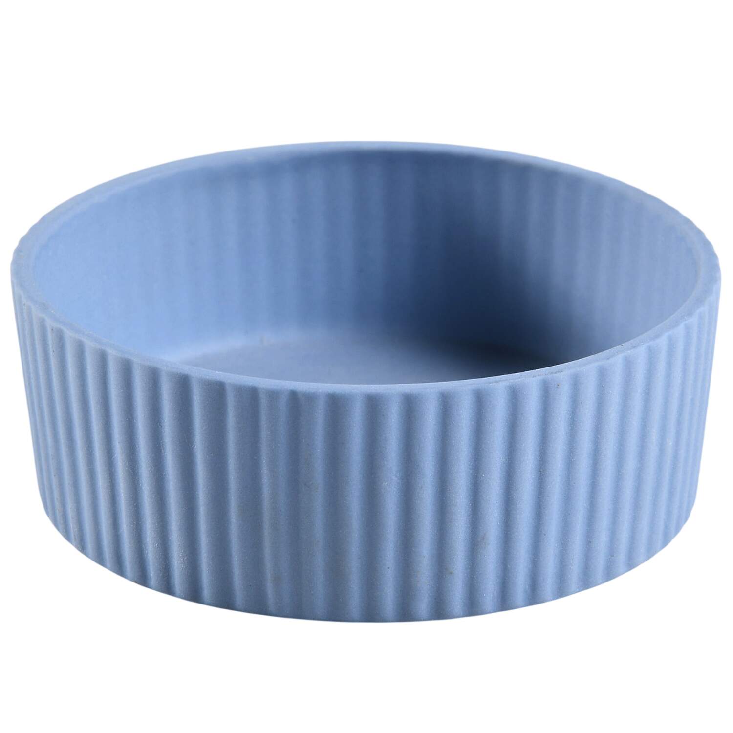 Cream Color on Lavender (Pale Blue) Jasperware 3" Round Fluted Box, No Lid by Wedgwood-1