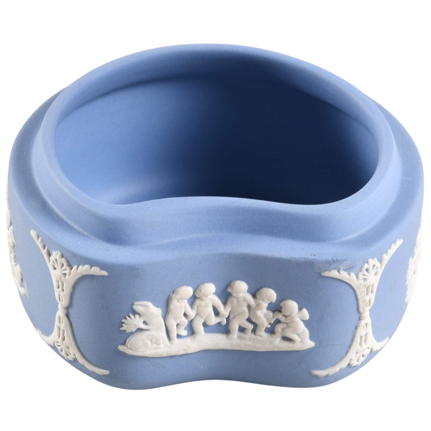 Cream Color on Lavender (Pale Blue) Jasperware Bean Box No Lid by Wedgwood-1