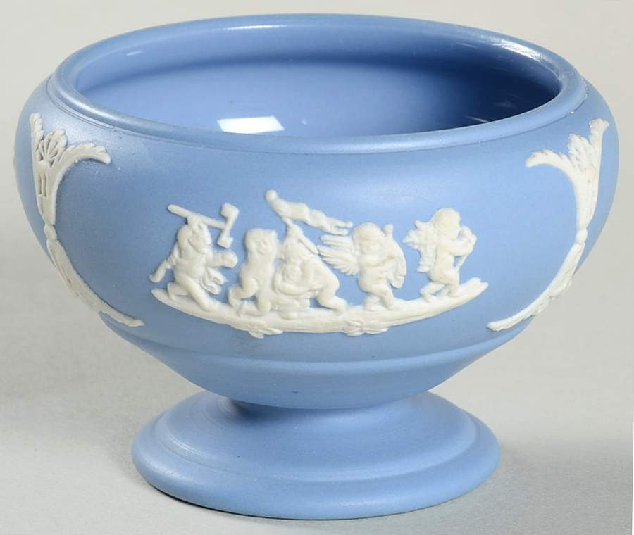 Cream Color on Lavender (Pale Blue) Jasperware Salt Cellar by Wedgwood-1