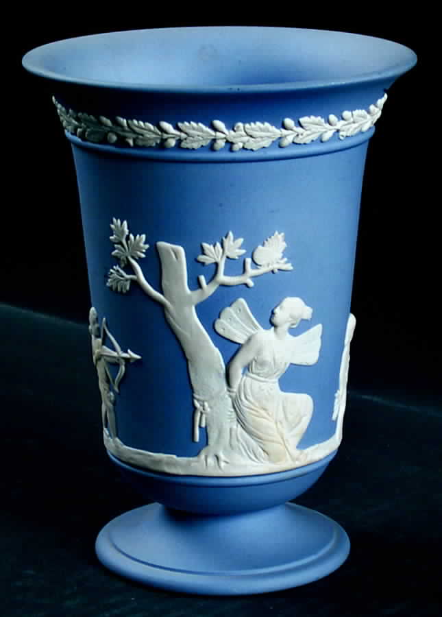 Cream Color on Lavender (Pale Blue) Jasperware 5" Vase by Wedgwood-1