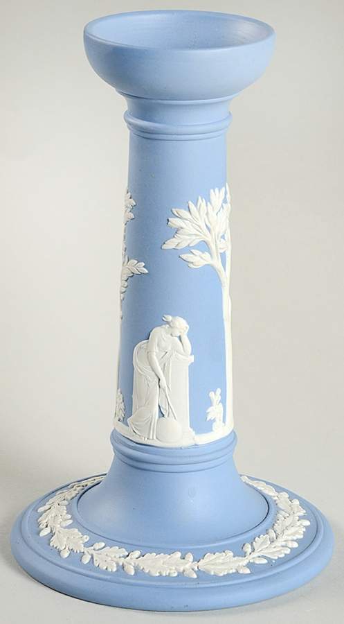 Cream Color on Lavender (Pale Blue) Jasperware 6" Candlestick by Wedgwood-1