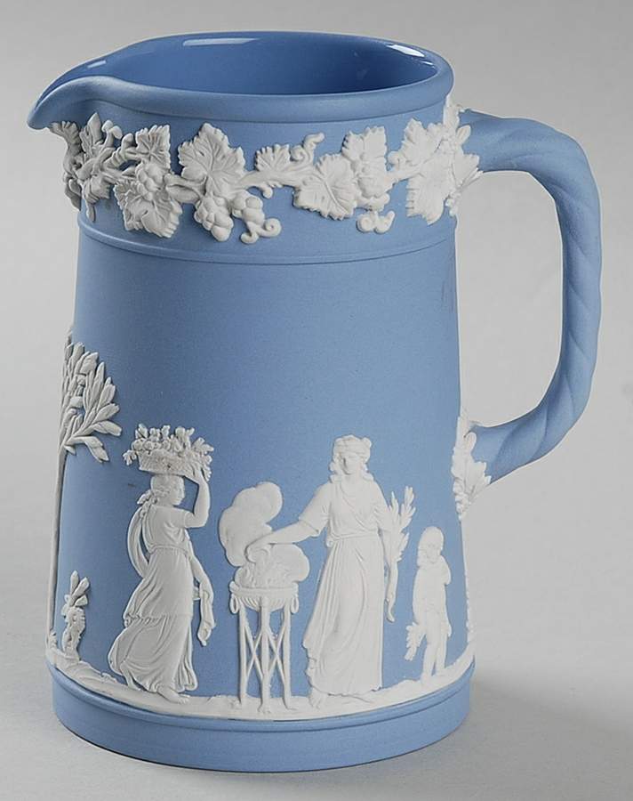 Cream Color on Lavender (Pale Blue) Jasperware Small Trojan Jug by Wedgwood-1