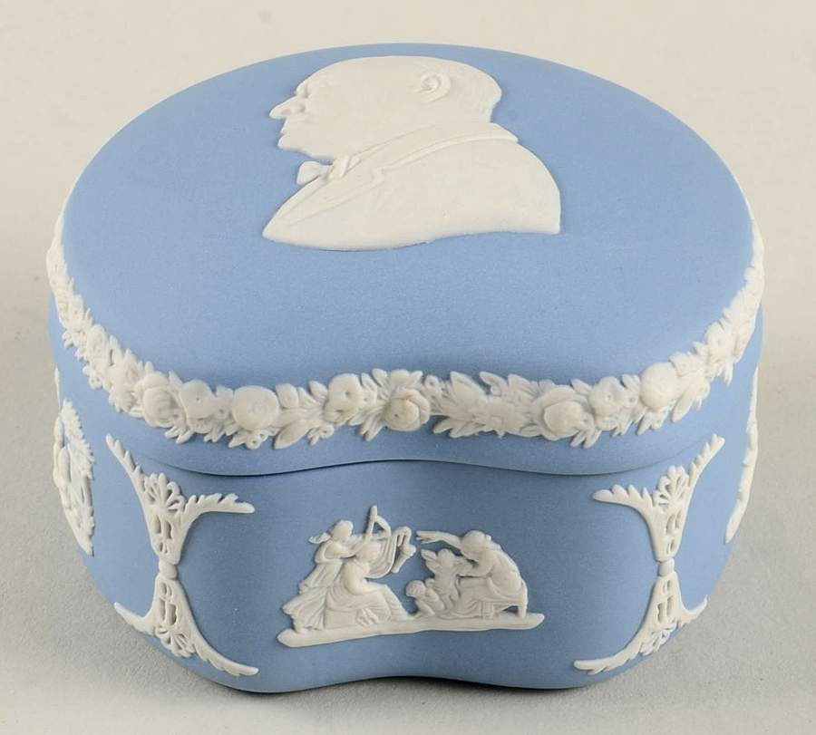 Cream Color on Lavender (Pale Blue) Jasperware Bean Box & Lid by Wedgwood-1