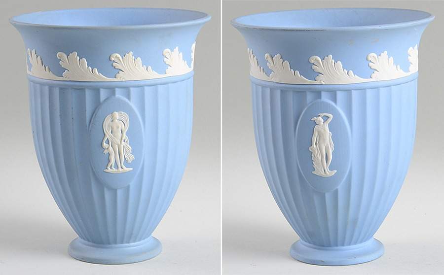 Cream Color on Lavender (Pale Blue) Jasperware 6" Vase by Wedgwood-1