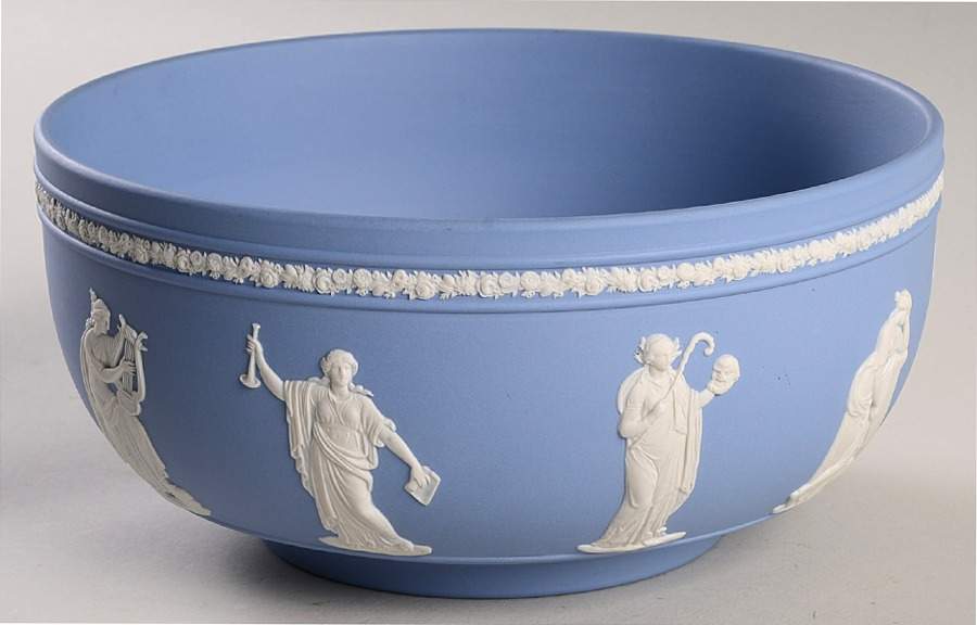 Cream Color on Lavender (Pale Blue) Jasperware 8" Round Bowl by Wedgwood-1