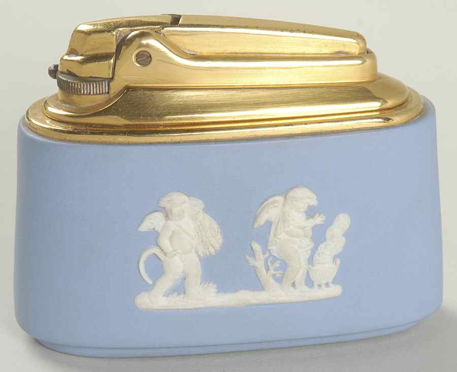 Cream Color on Lavender (Pale Blue) Jasperware Cigarette Lighter by Wedgwood-1