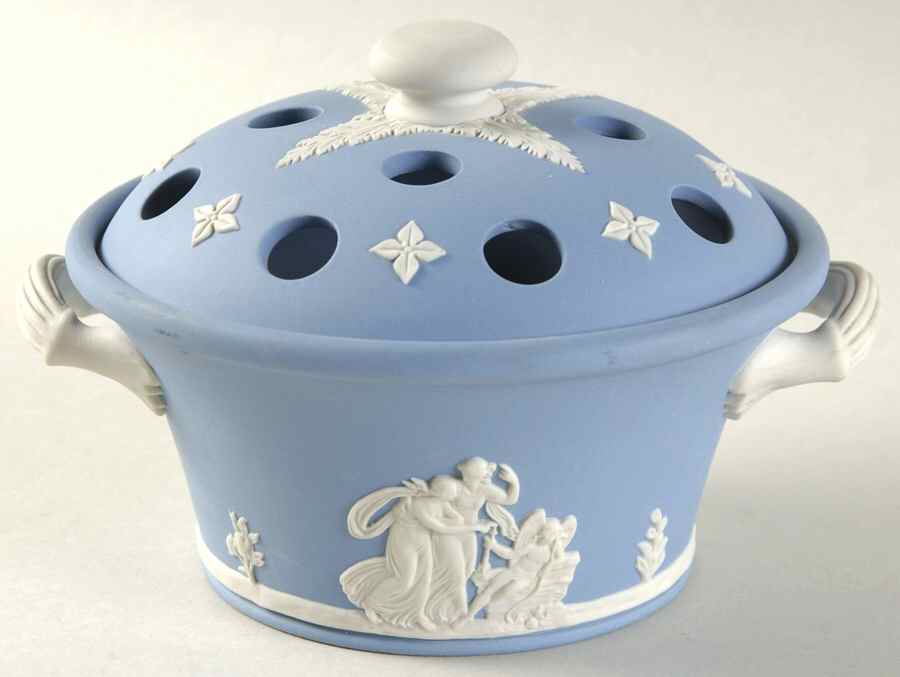 Cream Color on Lavender (Pale Blue) Jasperware Potpourri Jar & Lid by Wedgwood-1