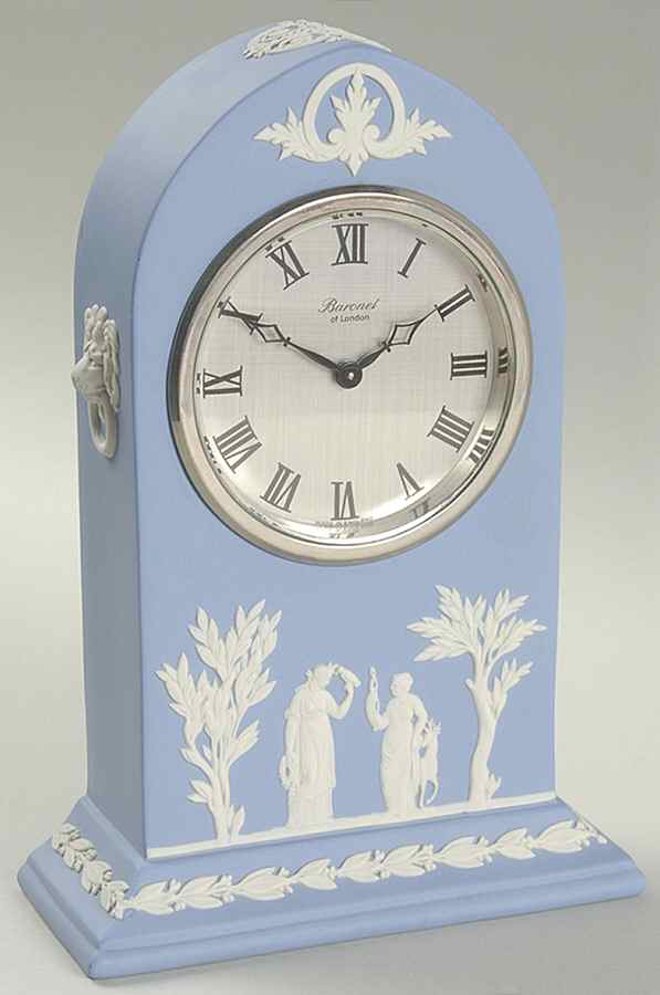 Cream Color on Lavender (Pale Blue) Jasperware Large Mantel Clock by Wedgwood-1
