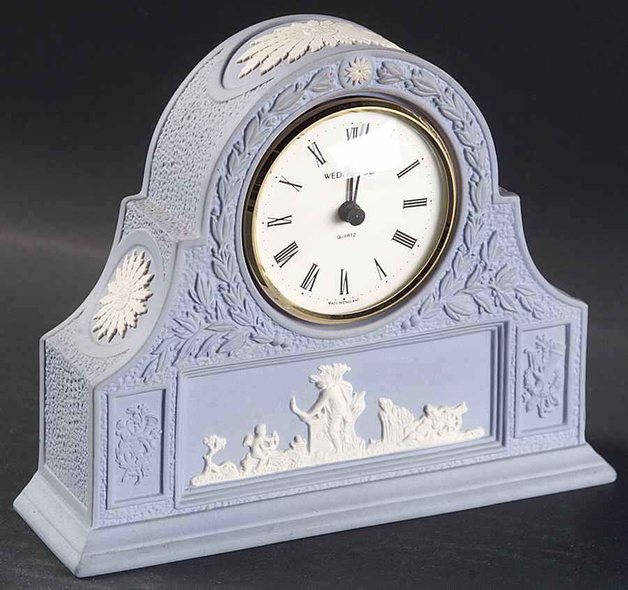Cream Color on Lavender (Pale Blue) Jasperware Mantel Clock by Wedgwood-1