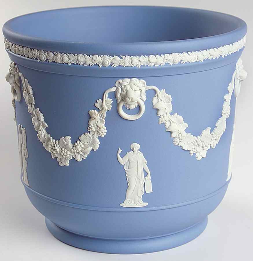 Cream Color on Lavender (Pale Blue) Jasperware 6" Jardiniere by Wedgwood-1