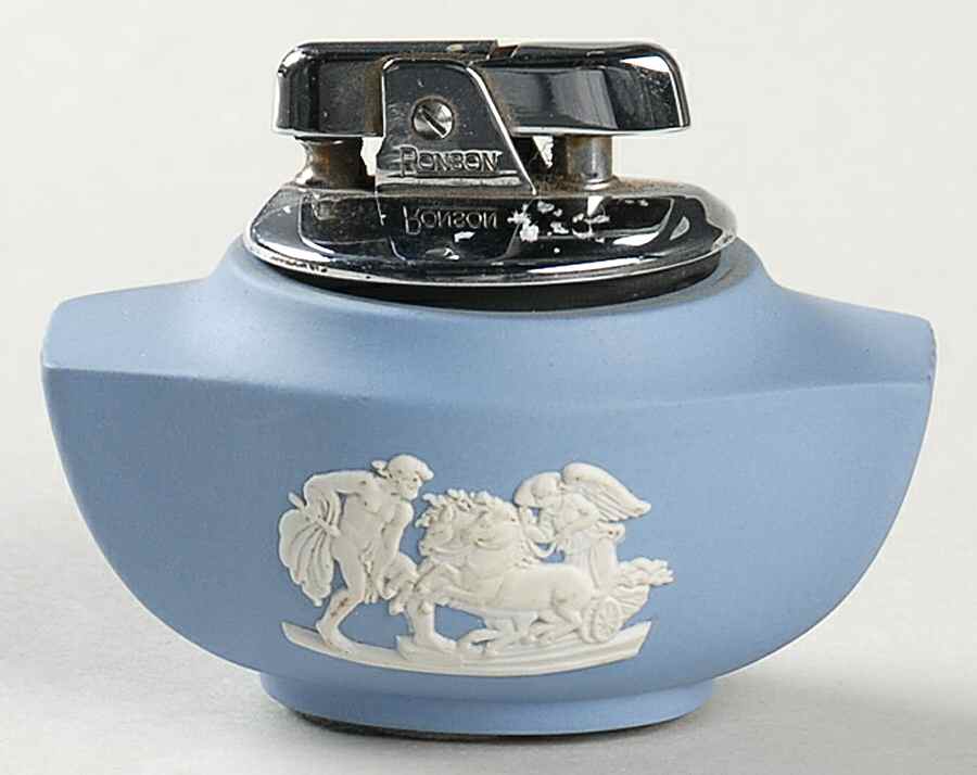 Cream Color on Lavender (Pale Blue) Jasperware Cigarette Lighter by Wedgwood-1