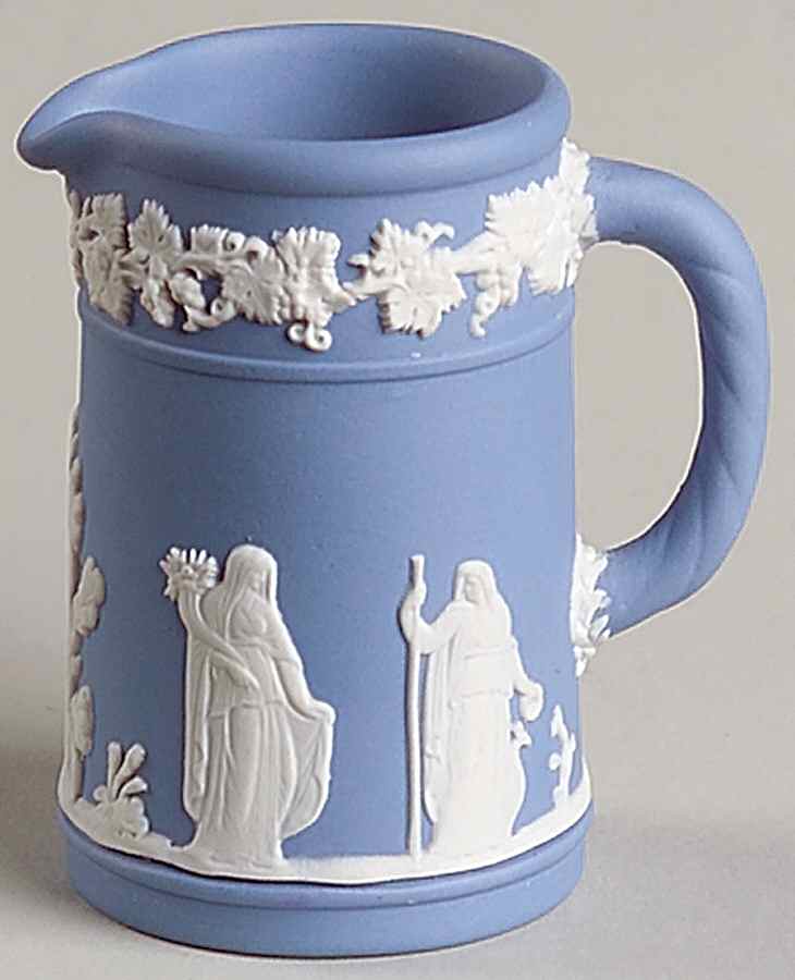 Cream Color on Lavender (Pale Blue) Jasperware Mini Trojan Jug by Wedgwood-1
